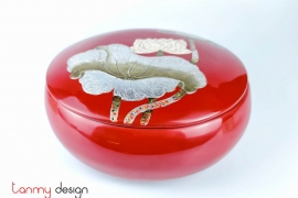 Red round bowl hand painted with lotus 30*H11cm